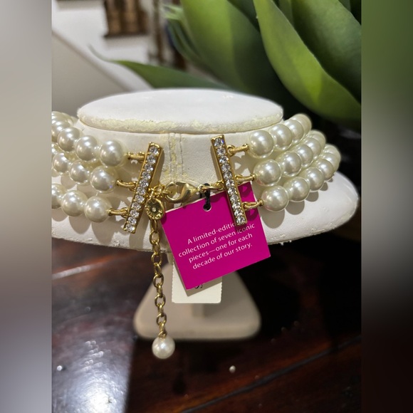 Talbots Faux Pearl Triple-Strand Necklace with Red Flower Accents - Picture 4 of 8